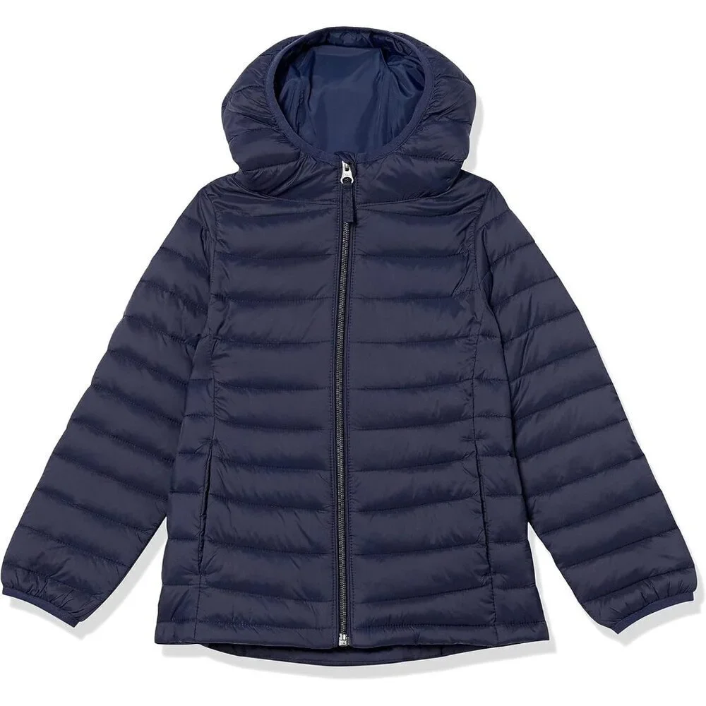 🆕Girls Navy Lightweight Water Resistant Hooded Puffer Jacket Winter Coat